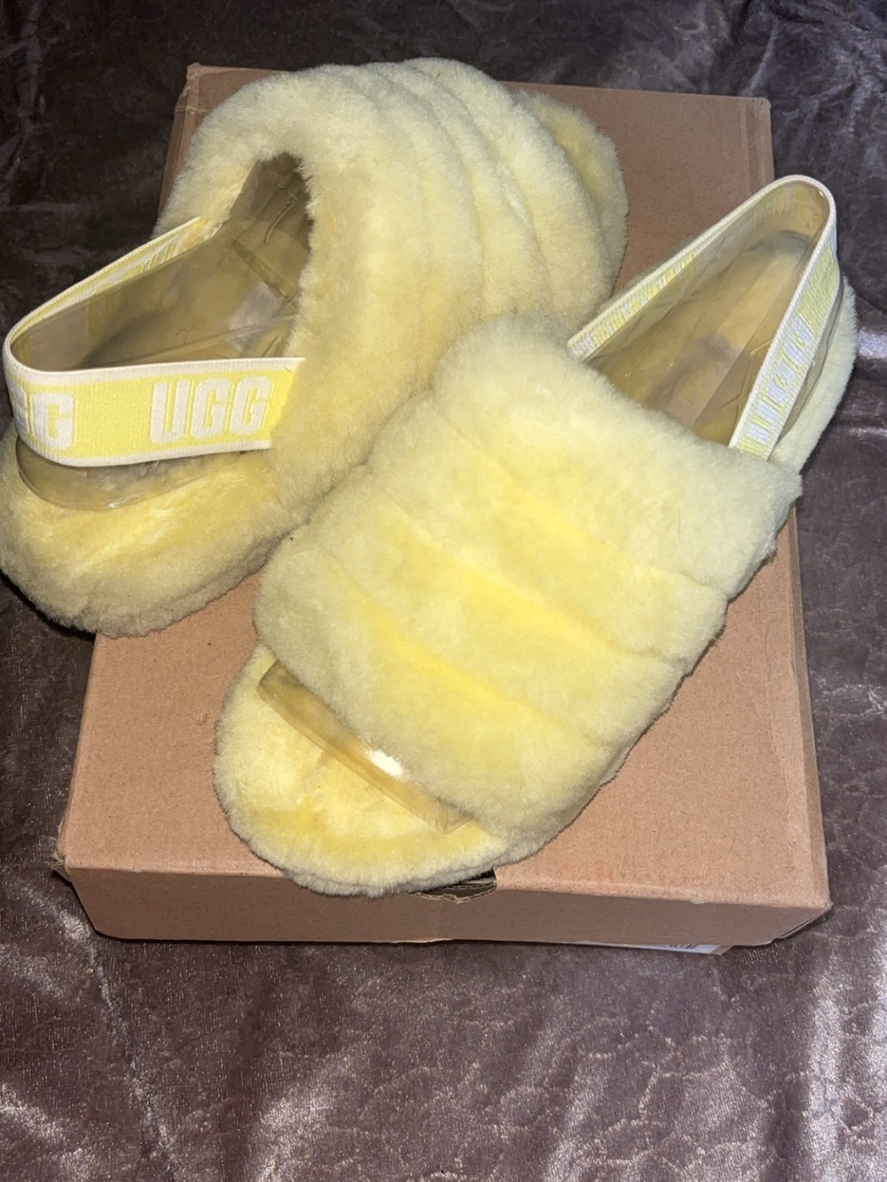 UGG Kids Yellow Fluff Slingback Slides